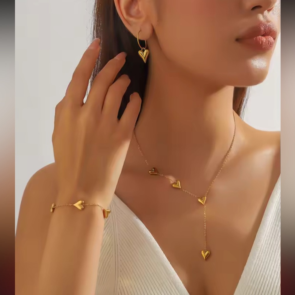 Sweet Heart Tassel Necklace female minority design love bracelet earrings Set